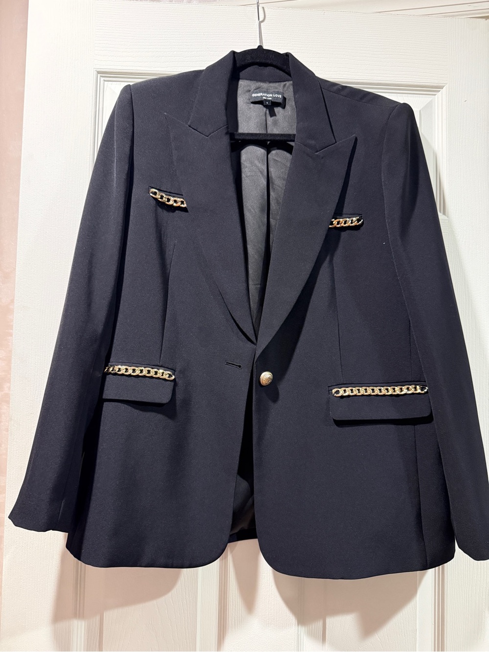 Generation Love Black Blazer with Gold Chain Trim